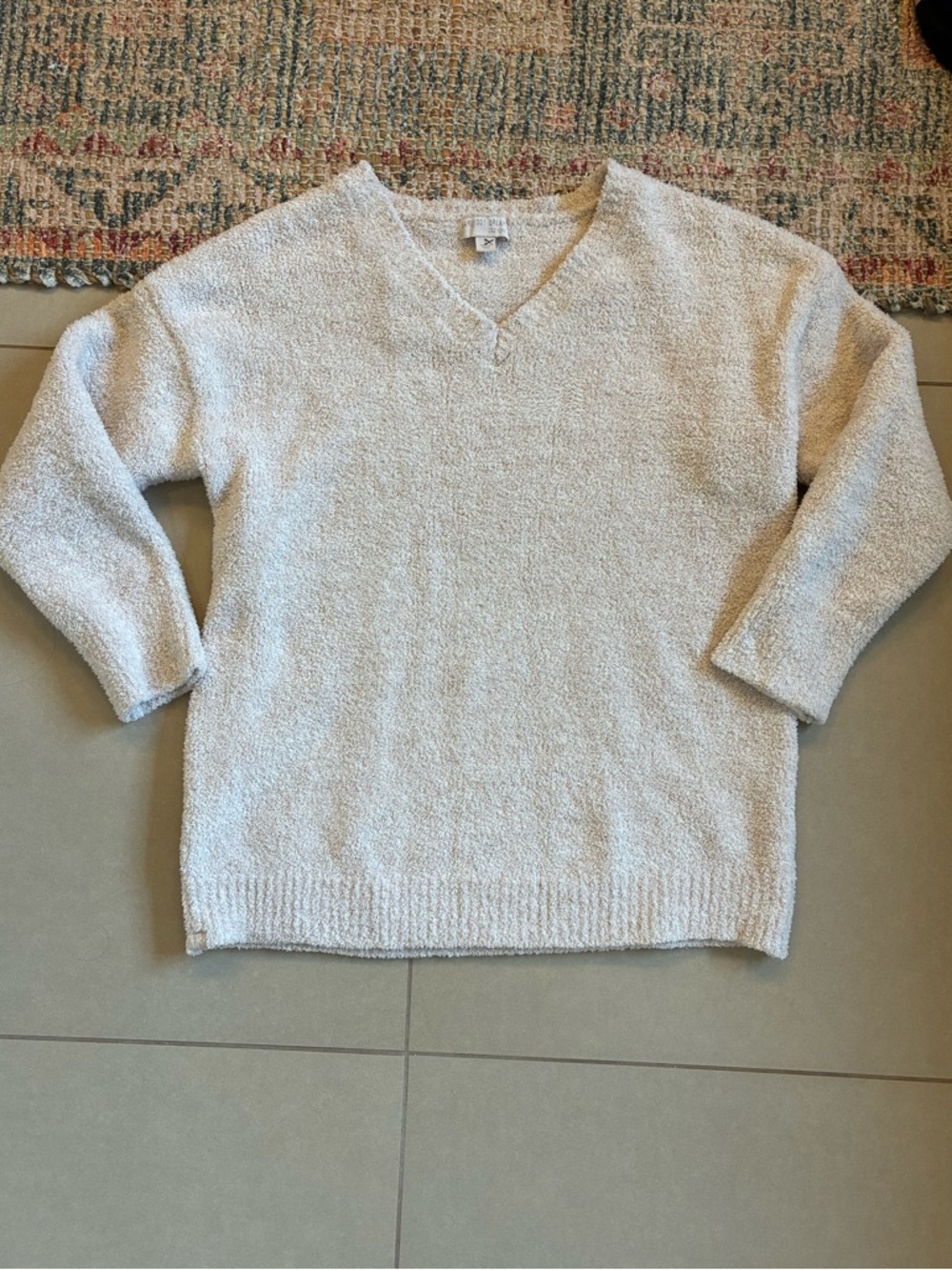 Barefoot Dreams Men's V-Neck Sweater in Light Cream